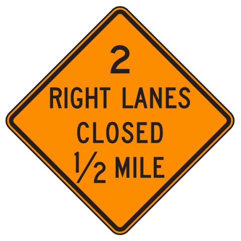 MUTCD W20-5a Right Lanes Closed