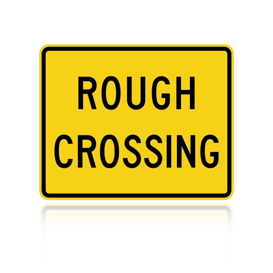 MUTCD W10-15P Rough Crossing (plaque) — Yellow sheeting