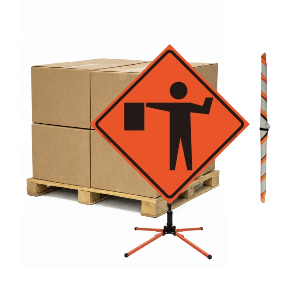 Quantity 5 - Bulk Pallet Pricing "Flagger Symbol" Roll-Up Traffic Signs