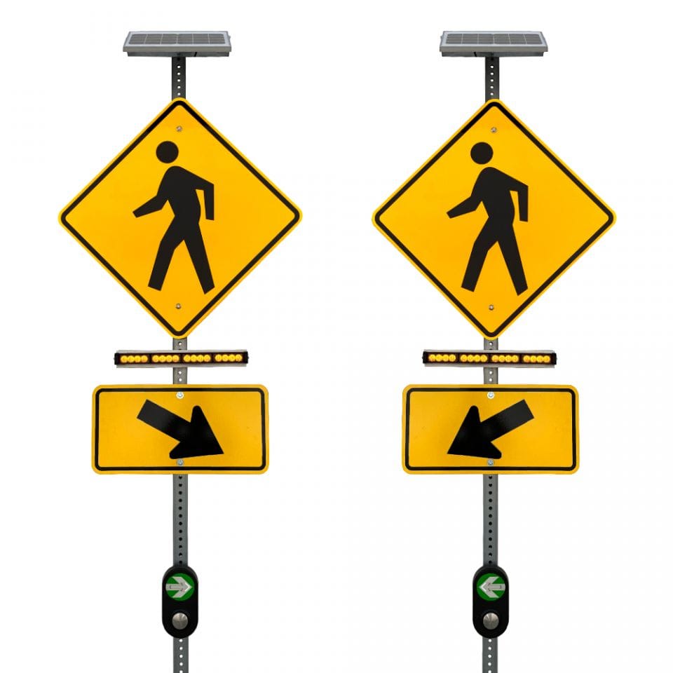 Solar Horizontal Rapid Flashing Beacon System Back to Back with Push Button Activation - RRFB