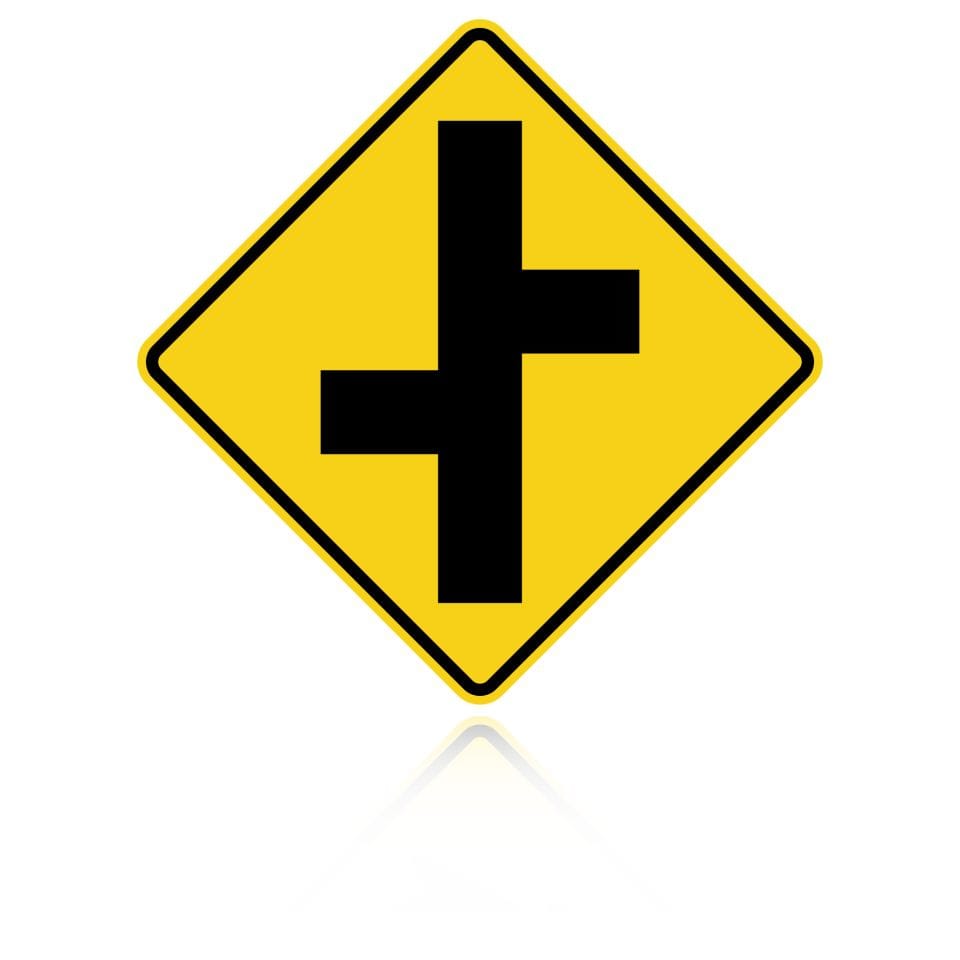 MUTCD W2-7L Offset Side Road Intersection (Left) Yellow