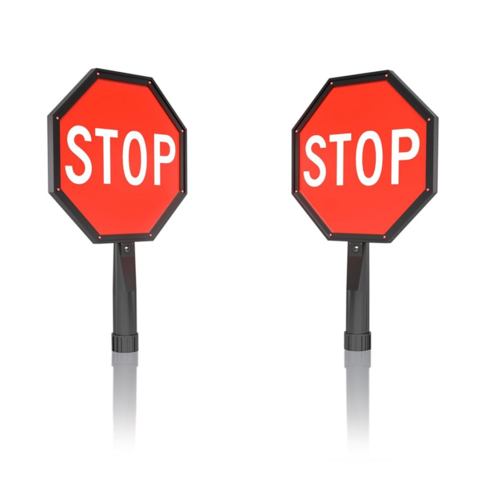 12" Flashing Hand Held Dual Sign Paddle — Stop/Stop, Red