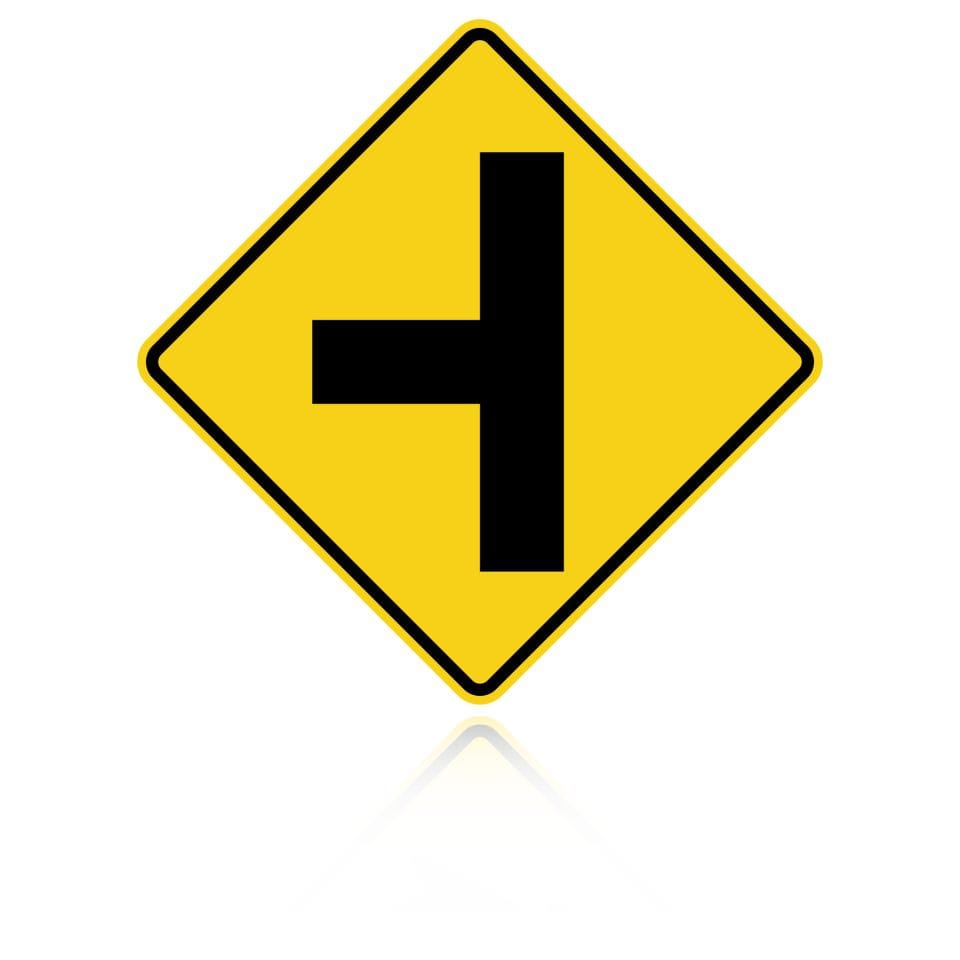 MUTCD W2-2L Side Road Intersection Left Yellow