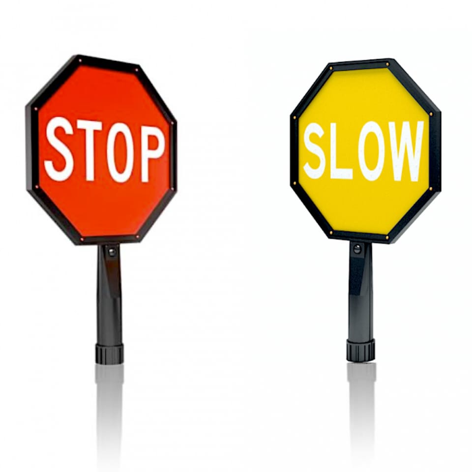 12" Flashing Hand Held Dual Sign Paddle — Stop/Slow, Yellow