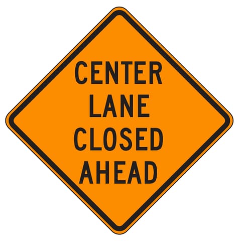 MUTCD W9-3 Center Lane Closed Ahead