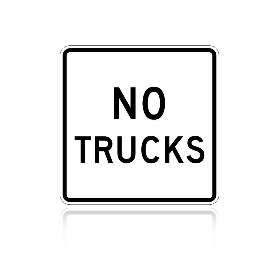 MUTCD R5-2A No Trucks (word message)