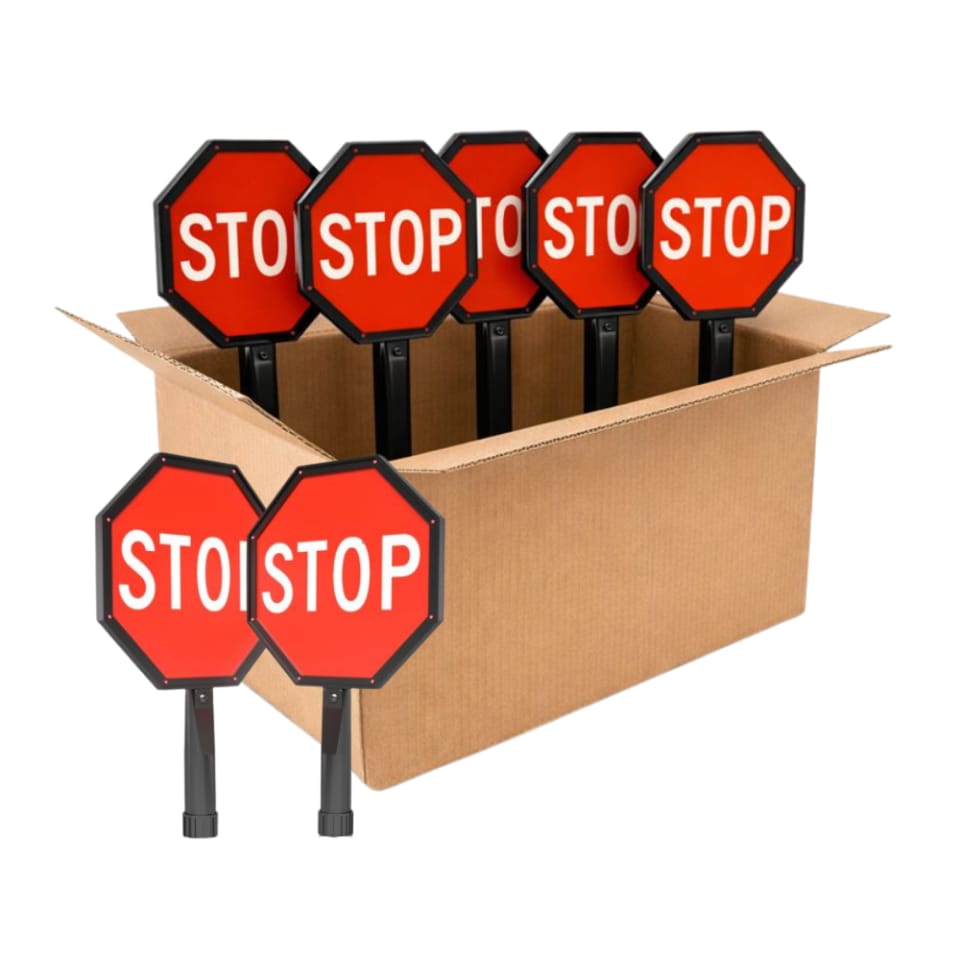 Bundle of 5 - Stop/Stop 12" Flashing Hand Held Dual Sign Paddle