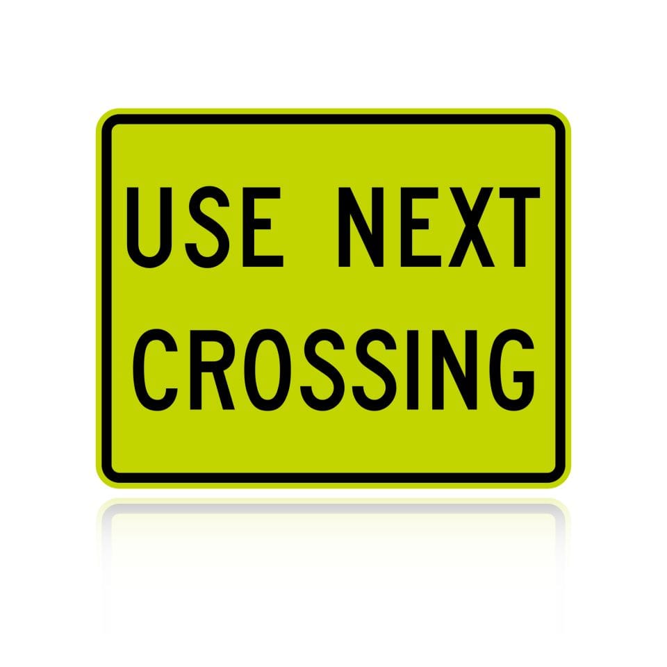 MUTCD W10-14AP Use Next Crossing (plaque) — Fluorescent Yellow Green sheeting
