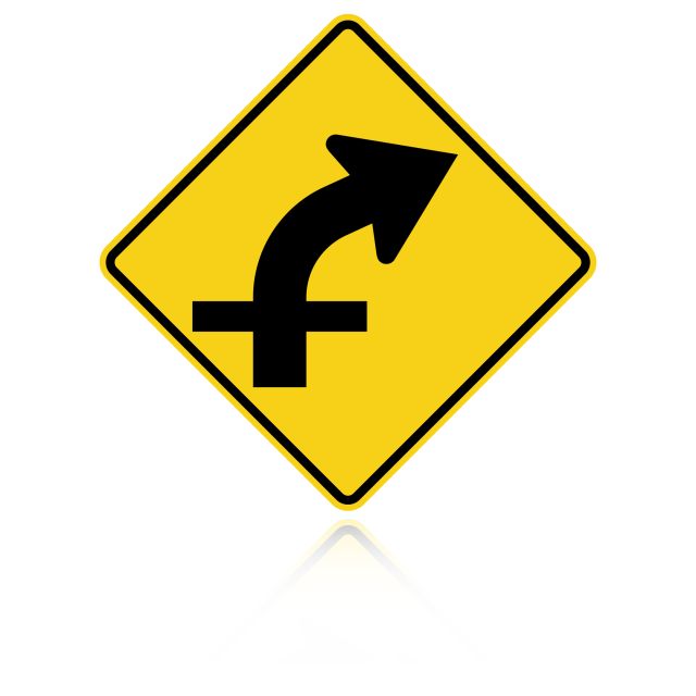 MUTCD W1-10AR Right Combination Curve / Cross Road Intersection