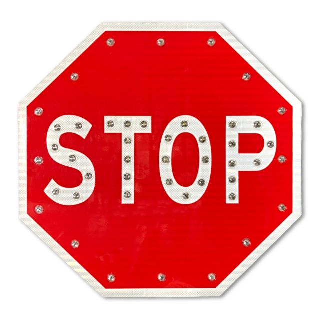 30" Solar Powered flashing LED Octagon Stop Sign