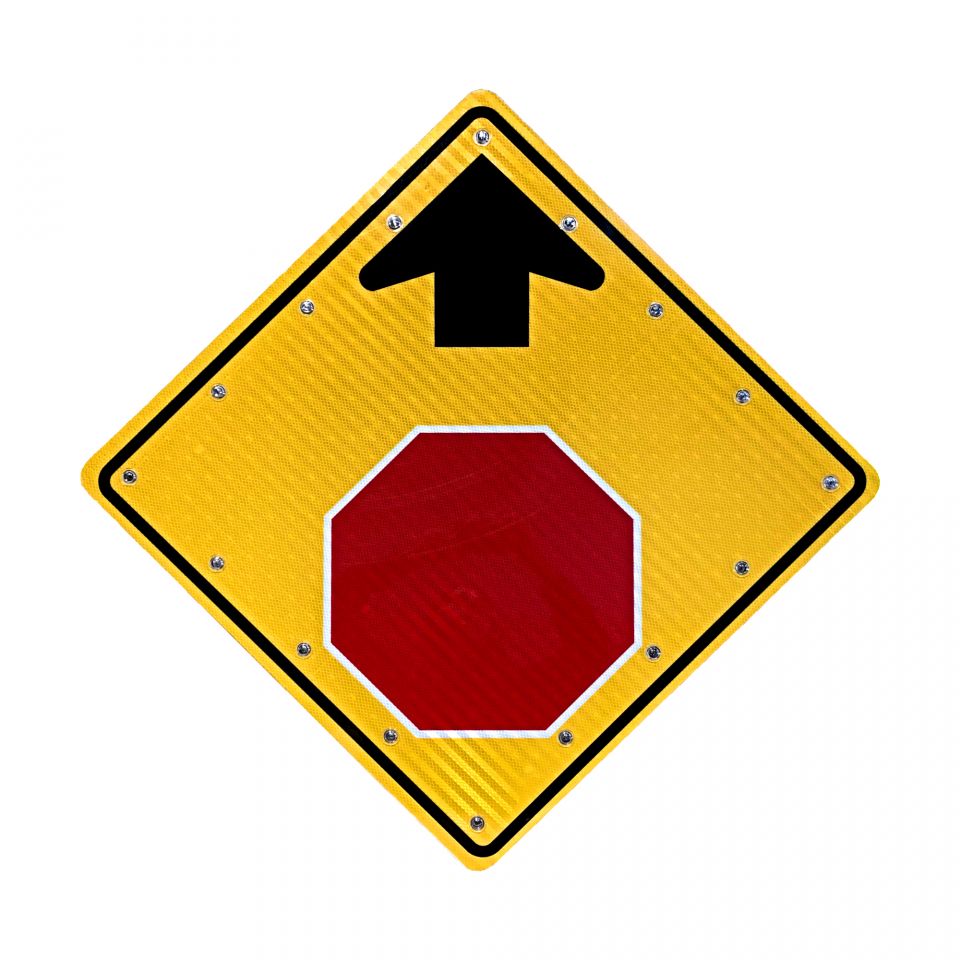 30" Solar Powered Flashing Stop Sign Ahead